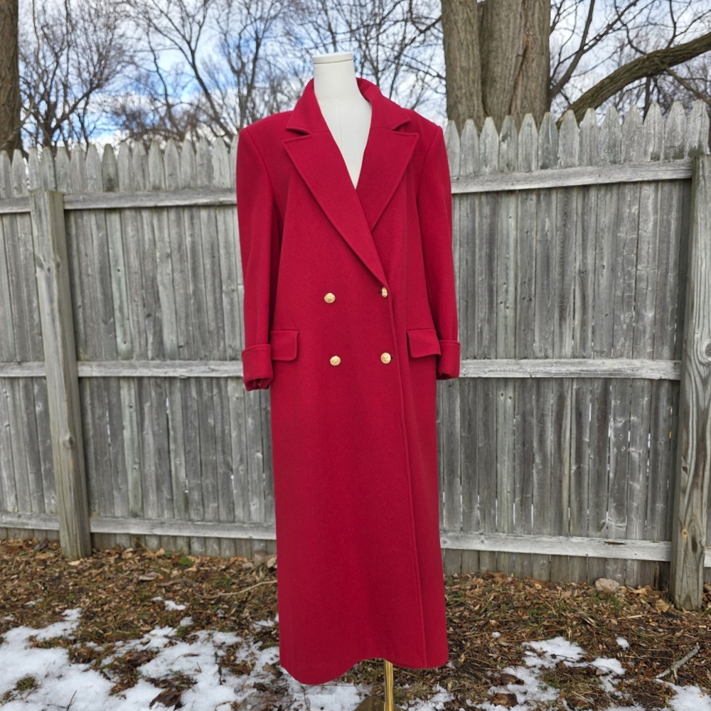 Vintage Long Red 100% Wool Coat Double-Breasted Utilitarian Corpcore Medium - Picture 6 of 16